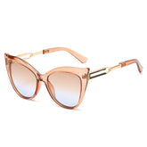 (6 PACK) Wholesale Sunglasses New Arrival Cat Eye Fashion Unique Oversized Women 2025 - BulkSunglassesWholesale.com - Champagne Frame Tea Blue Lens